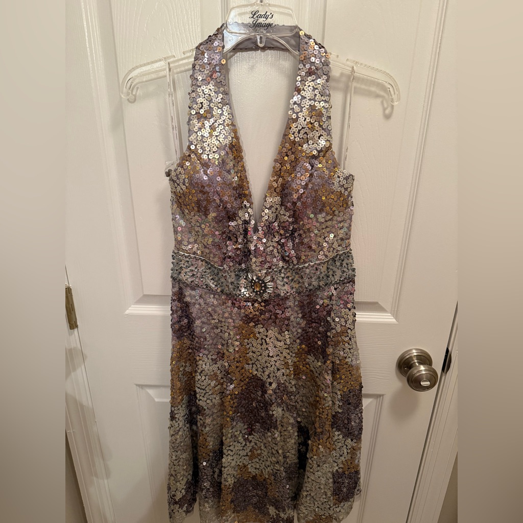 Sequin Halter Cocktail Dress - Mainly Silver Sequins Nwt Size 8 Y2k